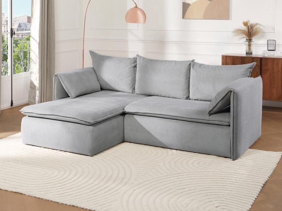 Vente-unique Hoekslaapbank TEODORA van PASCAL MORABITO Ribfluweel Lichtgrijs Hoek links L 230 cm x H 91 cm x D 166 cm - Foto 2