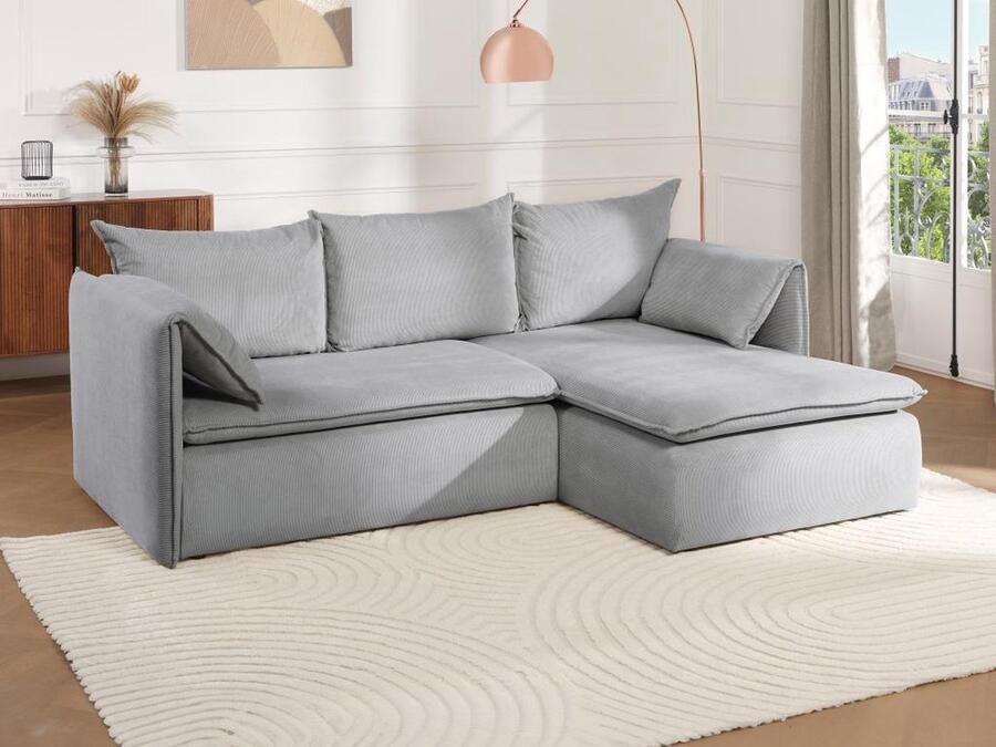 Vente-unique Hoekslaapbank TEODORA van PASCAL MORABITO Ribfluweel Lichtgrijs Hoek rechts L 230 cm x H 91 cm x D 166 cm - Foto 2