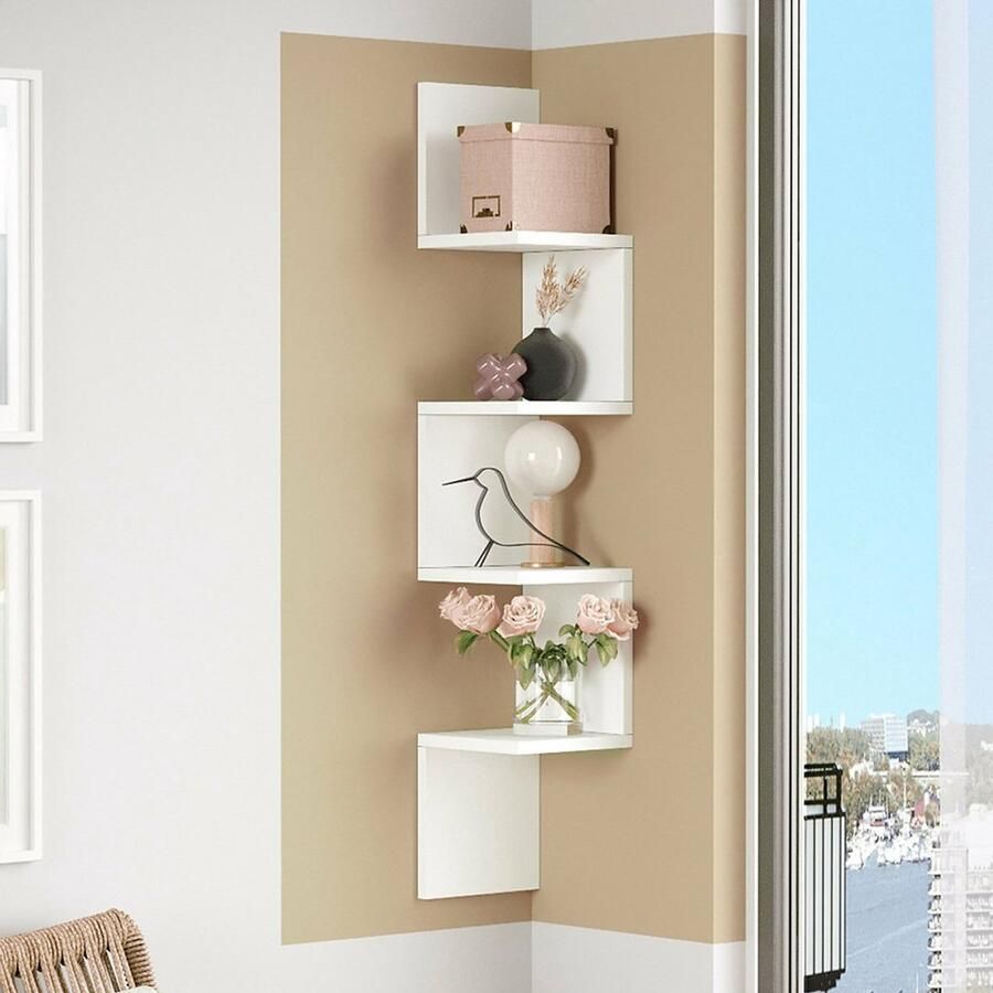 Vente-unique Hoekwandrek met 4 legplanken Wit JUVONA L 22 cm x H 117.2 cm x D 22 cm - Foto 3