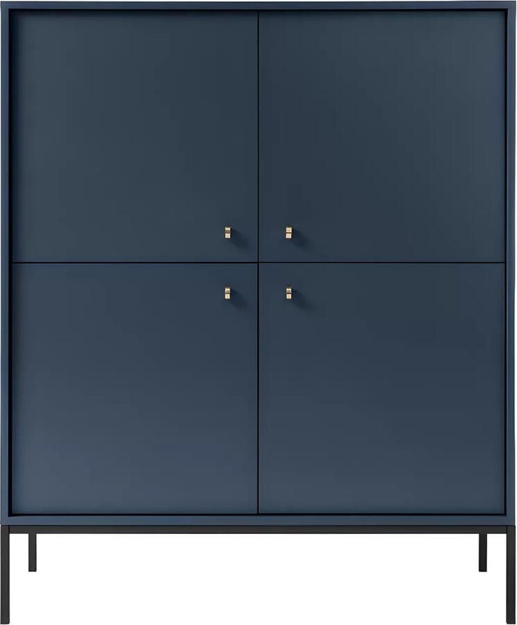 Vente-unique Hoge buffetkast BOGDAN 4 deuren Blauw L 104 cm x H 125 cm x D 39 cm