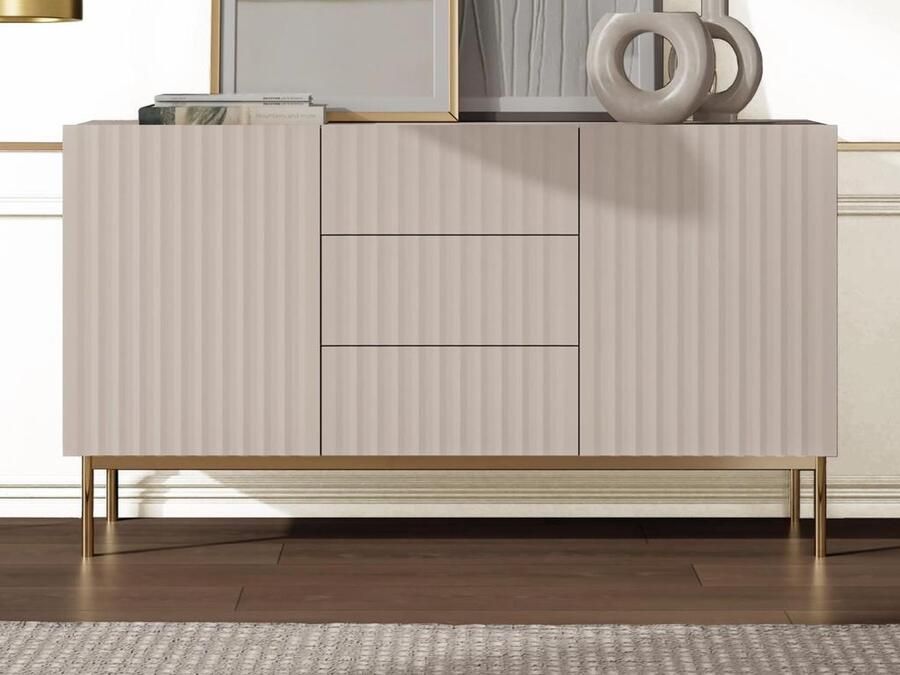 Vente-unique Hoge buffetkast met 2 deuren en 3 lades van mdf en staal Beige en goudkleurig EVILANA L 150 cm x H 84.1 cm x D 44.8 cm - Foto 2
