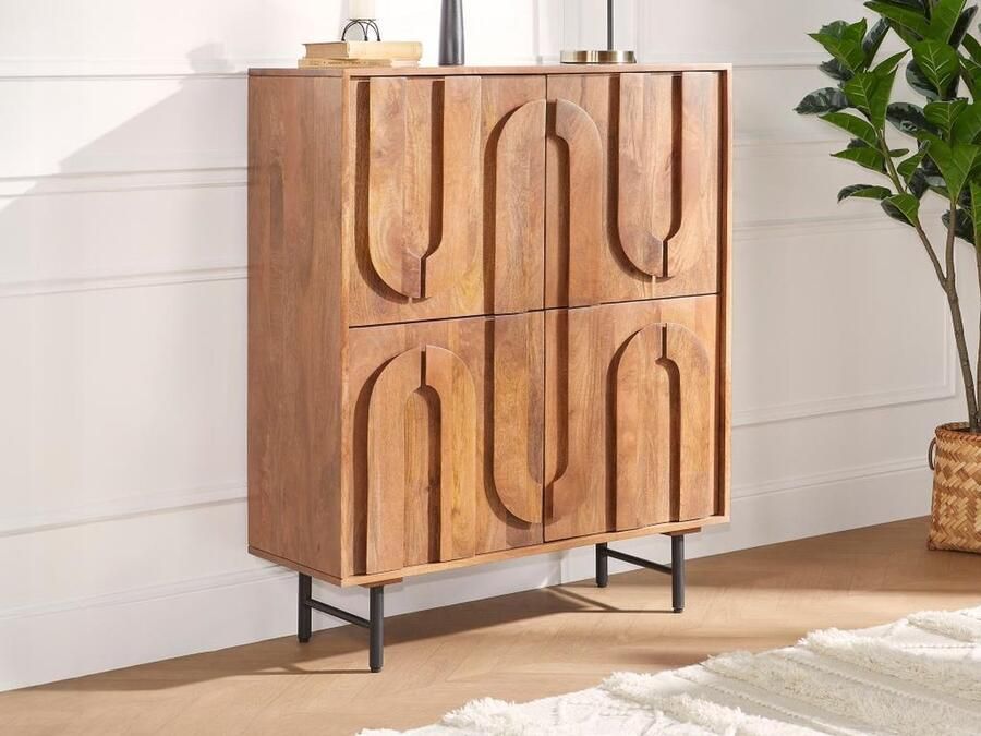 Vente-unique Hoge buffetkast met 4 deurtjes in mangohout en zwart metaal Naturel MIZORAM van Maison Céphy L 90 cm x H 115 cm x D 40 cm - Foto 2