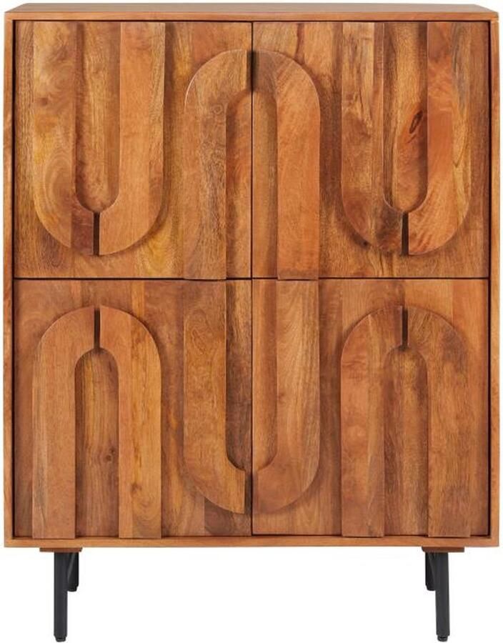 Vente-unique Hoge buffetkast met 4 deurtjes in mangohout en zwart metaal Naturel MIZORAM van Maison Céphy L 90 cm x H 115 cm x D 40 cm