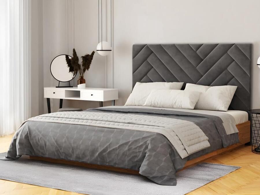 Vente-unique Hoofdbord 160 cm Fluweel Grijs SUKIALI L 173 cm x H 120 cm x D 10 cm