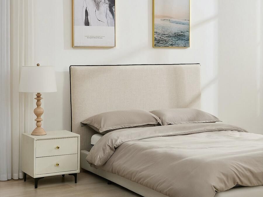 Vente-unique Hoofdbord met afneembare hoes 150 cm Katoen en linnen Beige en zwart CHESMA L 149 cm x H 110 cm x D 8 cm - Foto 3