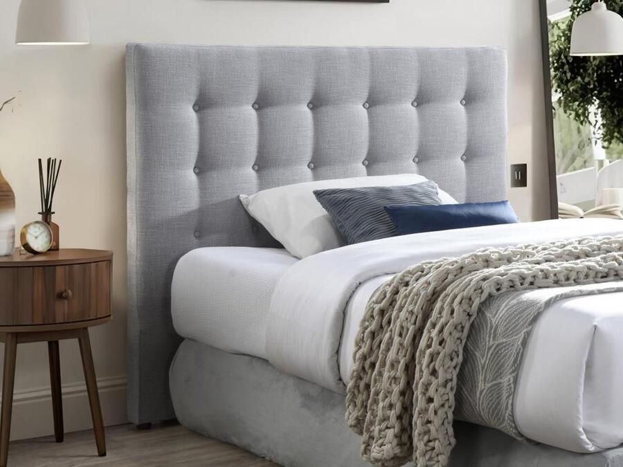 Vente-unique Hoofdbord met capitonnage 140 cm Stof Lichtgrijs FRANCESCO L 144 cm x H 125 cm x D 9.5 cm