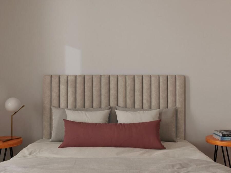 Vente-unique Hoofdeinde bed met verticale stiksels SARAH Beige 140 cm L 150 cm x H 120 cm x D 10 cm