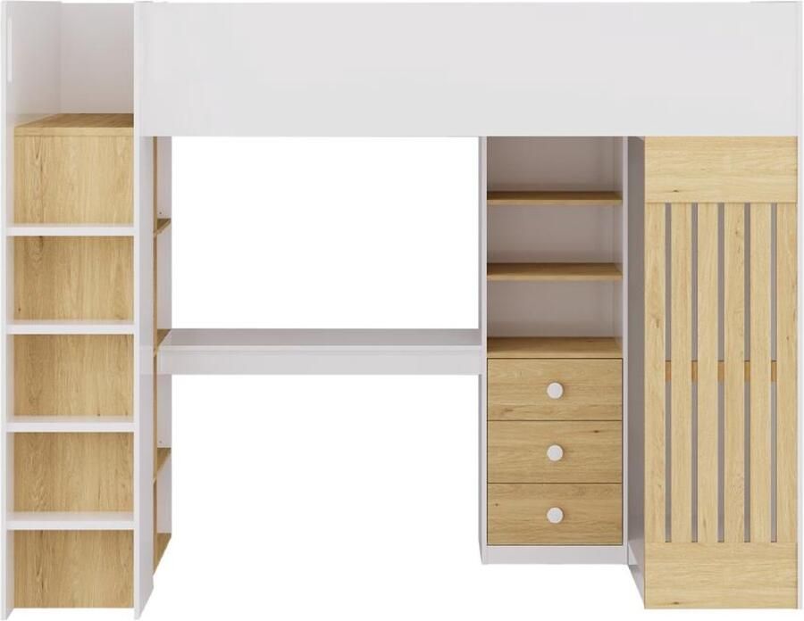 Vente-unique Hoogslaper 90 x 190 cm met bureau en hangkast wit en naturel LORINTI L 235 cm x H 180 cm x D 108.5 cm - Foto 2
