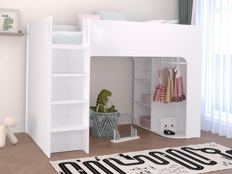 Vente-unique Hoogslaper 90 x 190 cm met opbergruimte Wit COLUMI L 200 cm x H 140 cm x D 110 cm