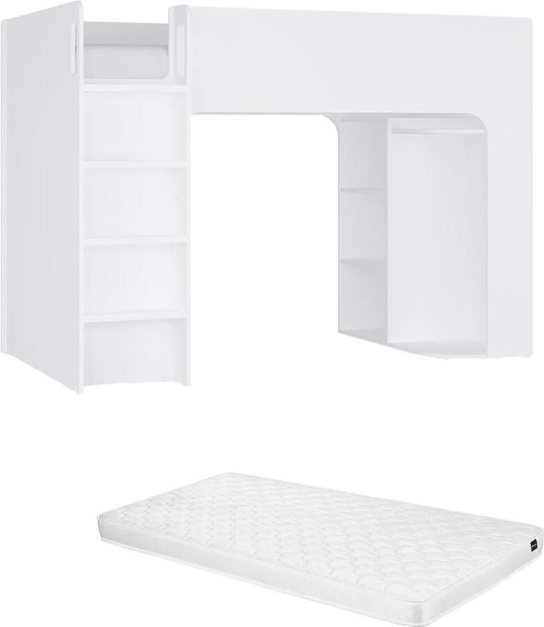 Vente-unique Hoogslaper 90 x 190 cm met opbergruimte Wit Met matras COLUMI L 200 cm x H 140 cm x D 110 cm