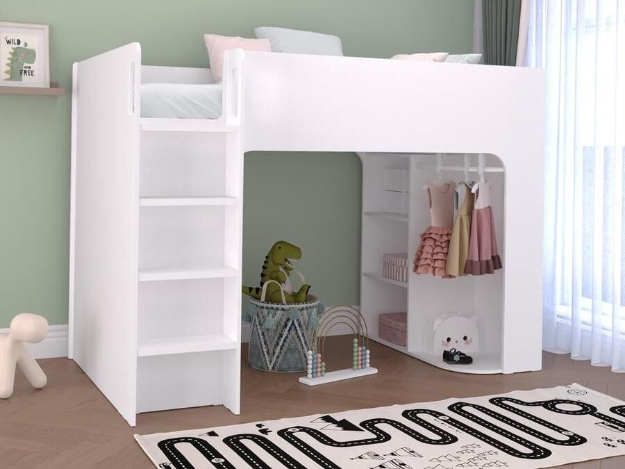 Vente-unique Hoogslaper 90 x 190 cm met opbergruimte Wit Met matras COLUMI L 200 cm x H 140 cm x D 110 cm - Foto 2