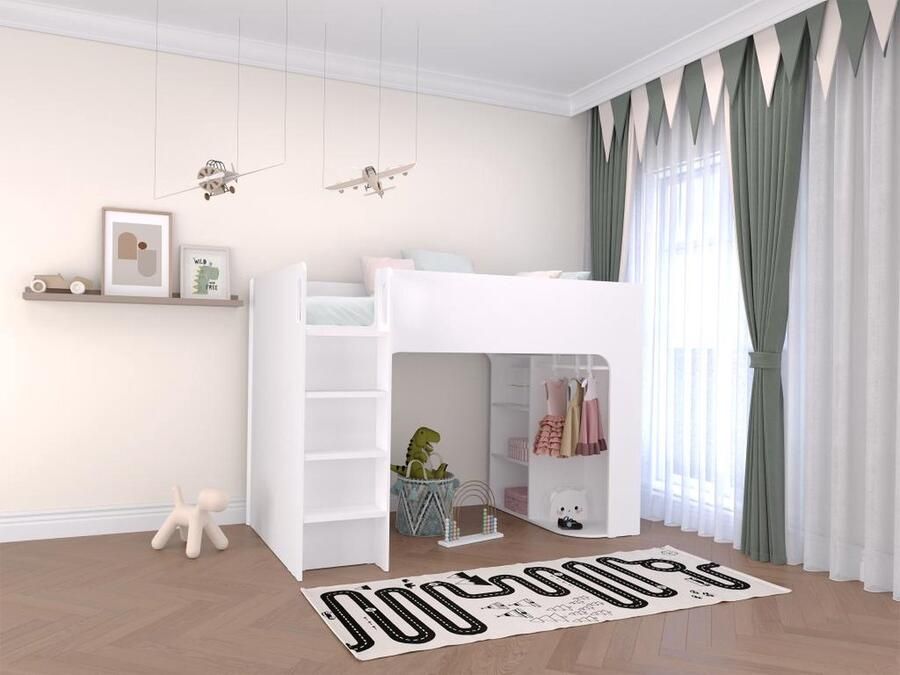 Vente-unique Hoogslaper 90 x 190 cm met opbergruimte Wit Met matras COLUMI L 200 cm x H 140 cm x D 110 cm - Foto 3