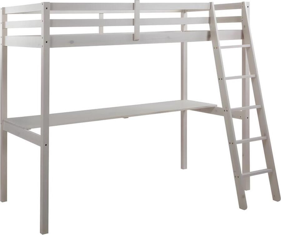 Vente-unique Hoogslaper GEDEON 90 x 190 cm met bureau Massief grenen Gebleekt L 198 cm x H 176 cm x D 140 cm