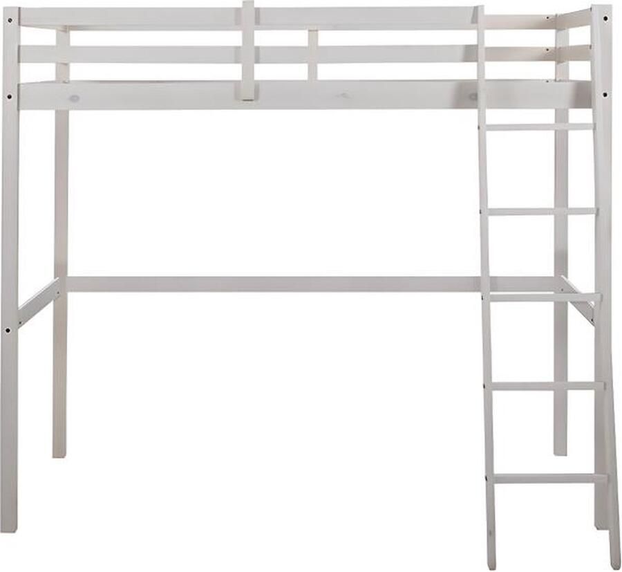 Vente-unique Hoogslaper GEDEON 90 x 190 cm Massief grenen Gebleekt L 198 cm x H 176 cm x D 140 cm