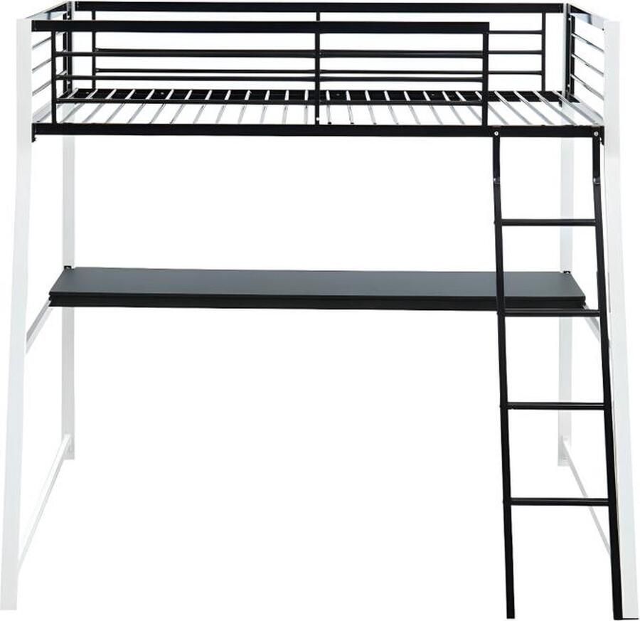 Vente-unique Hoogslaper MALICIA bed 90 x 190 cm ingebouwd bureau Zwart en wit L 200 cm x H 182 cm x D 138 cm - Foto 2