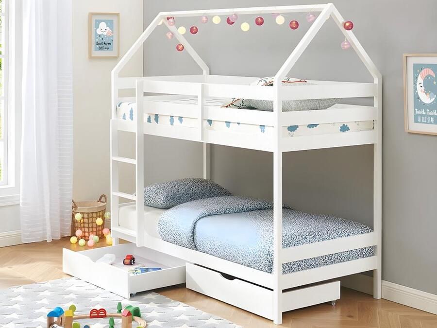 Vente-unique Stapelbed 2 x 90 x 190 cm 2 lades Grenen Wit + Matras CHORI L 196 cm x H 200 cm x D 96 cm - Foto 2