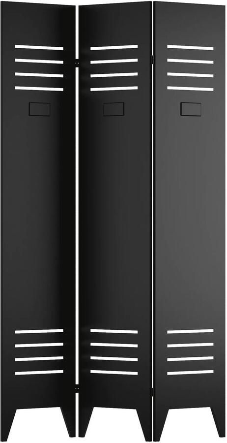 Vente-unique Industrieel kamerscherm met lockerdeur van metaal met 3 luiken L107 x H178 cm Zwart CASILY L 107 cm x H 178 cm x D 1.3 cm