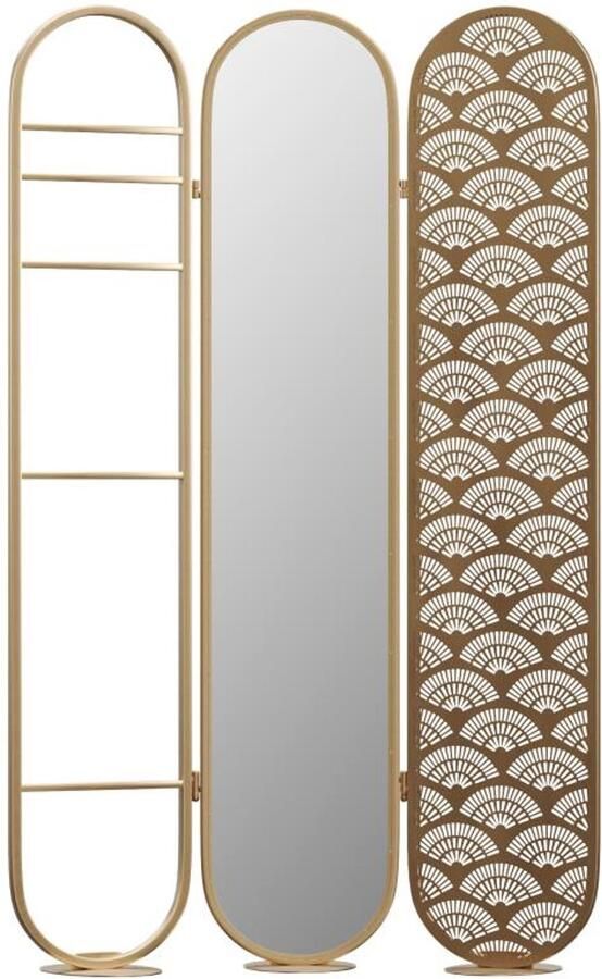 Vente-unique Kamerscherm art deco met spiegel in metaal 3 luiken L117 x H175 cm Goudkleurig MAVICA L 117 cm x H 175 cm x D 30 cm