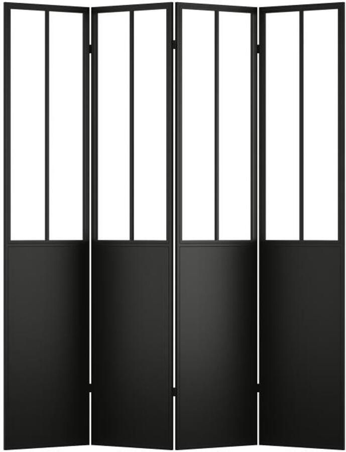 Vente-unique Kamerscherm met industriële werkplaatsstijl van metaal met 4 luiken L160 x H178 cm Zwart KALEVI L 160 cm x H 178 cm x D 1.3 cm