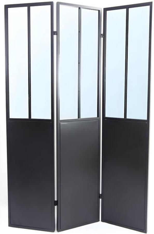 Vente-unique Kamerscherm met spiegel COVENTRY Industriële stijl Metaal H180xL122cm Zwart L 122 cm x H 180 cm x D 3 cm