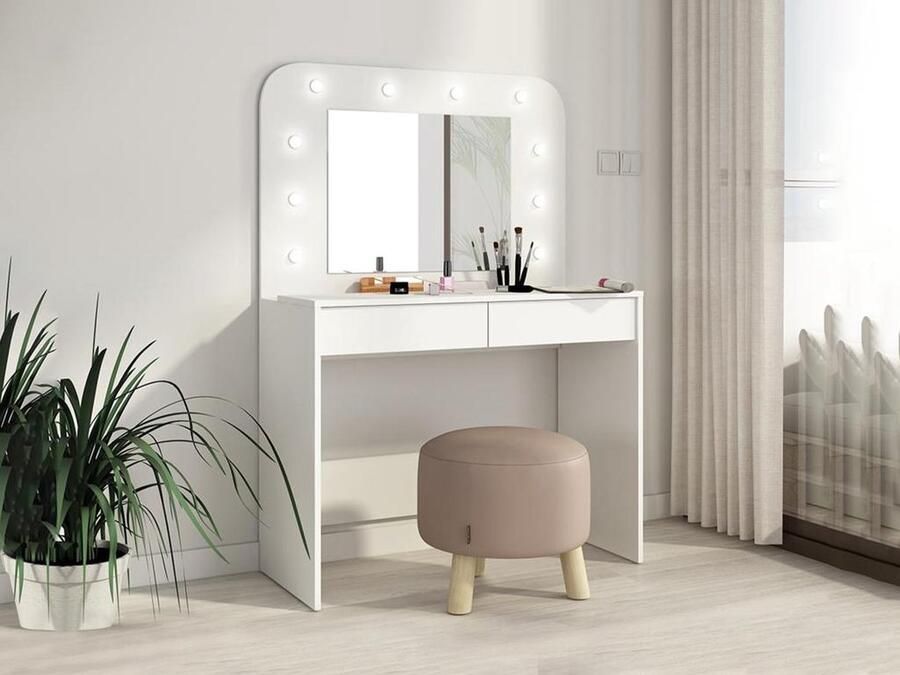 Vente-unique Kaptafel JOSPEHINE LED-spiegel en opbergruimte Wit L 100 cm x H 142 cm x D 42 cm - Foto 2
