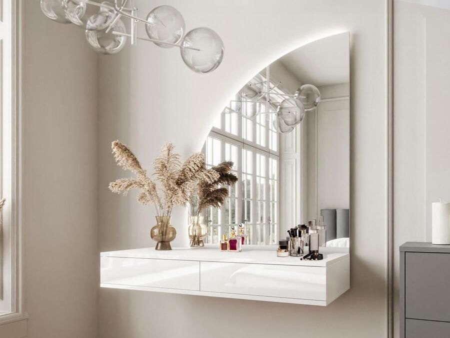 Vente-unique Kaptafel met spiegel en ledverlichting 2 lades Glanzend wit JINEZA L 100.2 cm x H 111.5 cm x D 42.2 cm - Foto 2