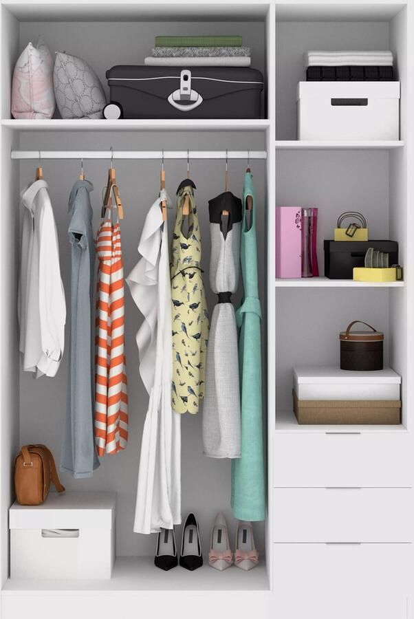 Vente-unique Kast 3 deuren en 3 lades L121 cm Wit LISTOWEL L 121 cm x H 184 cm x D 52 cm - Foto 3