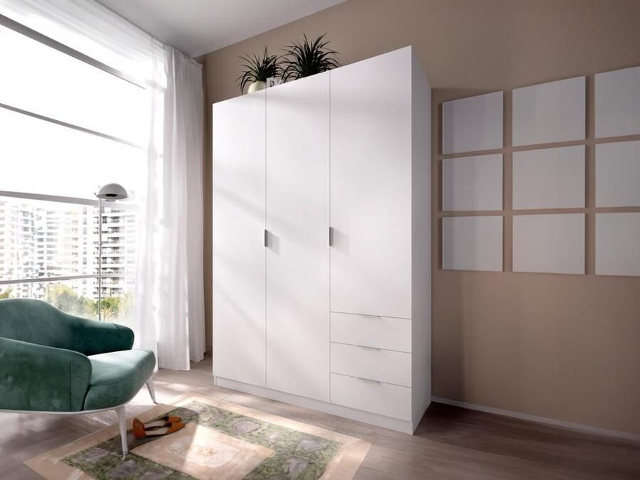 Vente-unique Kast 3 deuren en 3 lades L121 cm Wit LISTOWEL L 121 cm x H 184 cm x D 52 cm - Foto 2