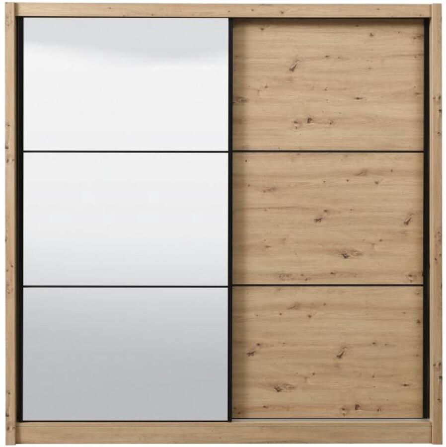 Vente-unique Kast met 2 deuren – Met spiegel – B213 cm – Naturel – MOLEPA L 213 cm x H 215.5 cm x D 60 cm