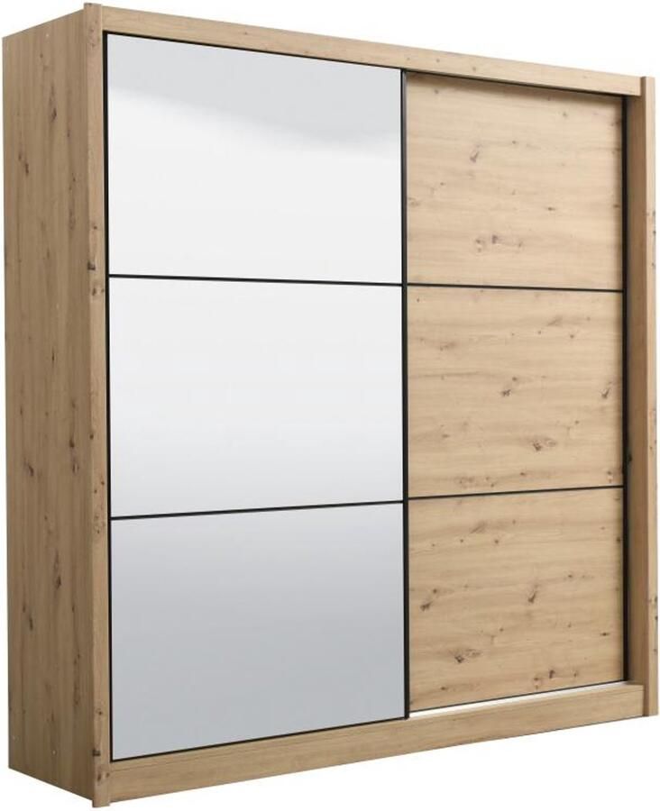 Vente-unique Kast met 2 deuren – Met spiegel – B213 cm – Naturel – MOLEPA L 213 cm x H 215.5 cm x D 60 cm - Foto 2