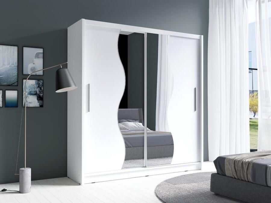 Vente-unique Kast met 2 schuifdeuren Met spiegel L200 cm Wit ARGONIO L 200 cm x H 215 cm x D 62.5 cm