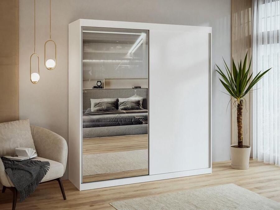 Vente-unique Kast met 2 schuifdeuren Met spiegel L200 cm Wit OCHIRA L 200.2 cm x H 215.6 cm x D 58.5 cm - Foto 2