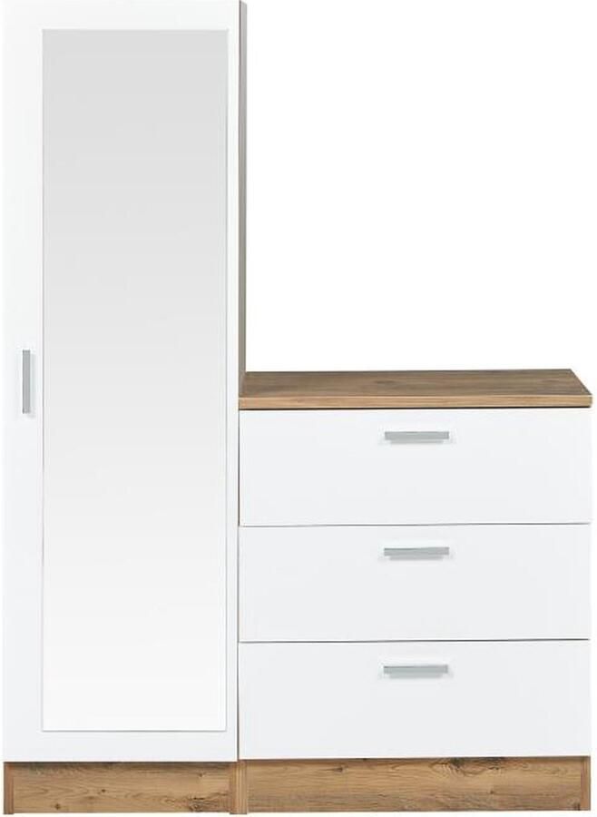 Vente-unique Kast met 3 lades en element met spiegel Wit en houtlook VITORIO L 100 cm x H 140 cm x D 47 cm - Foto 4