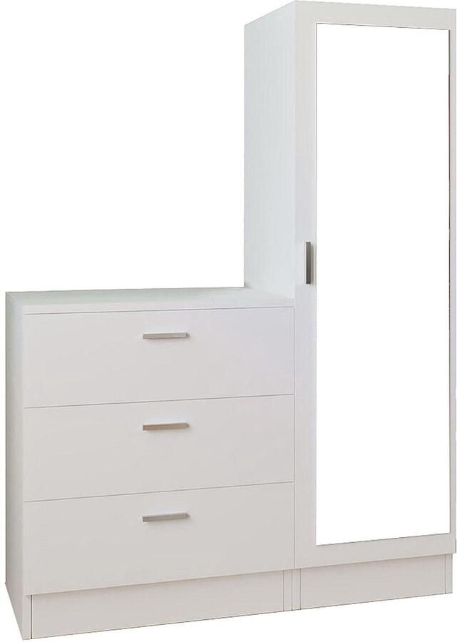 Vente-unique Kast met 3 lades en element met spiegel Wit VITORIO L 100 cm x H 140 cm x D 47 cm - Foto 4