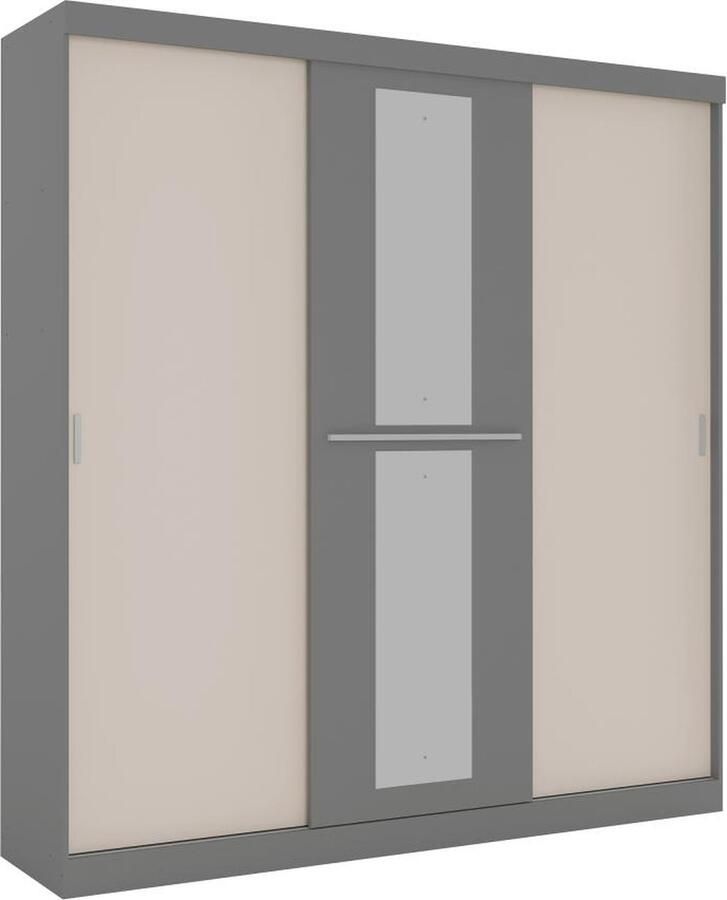 Vente-unique Kast met 3 schuifdeuren Met spiegel L205 cm Grijs en beige DIDDA II L 205.5 cm x H 219 cm x D 51.8 cm