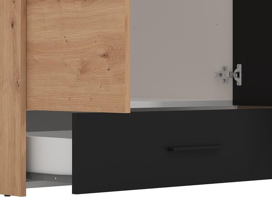 Vente-unique Kast met 4 deuren en 1 lade Met spiegel B158 cm Naturel en zwart NIPOVA L 157.5 cm x H 203.5 cm x D 53 cm - Foto 4