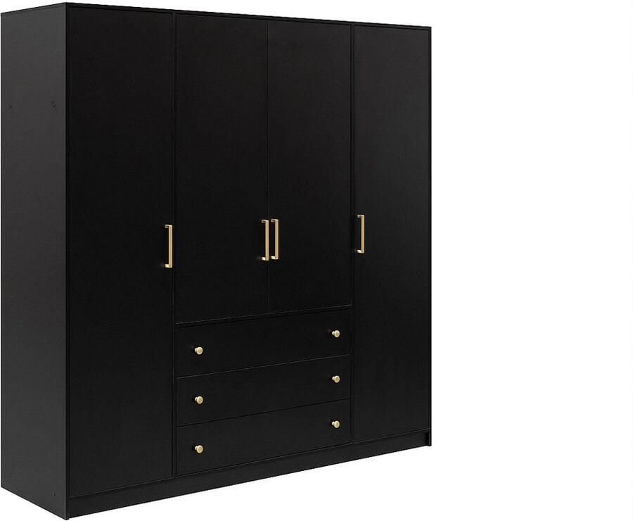 Vente-unique Kast met 4 deuren en 3 lades L196 cm Zwart LIZANDRO L 196 cm x H 200 cm x D 58 cm - Foto 2