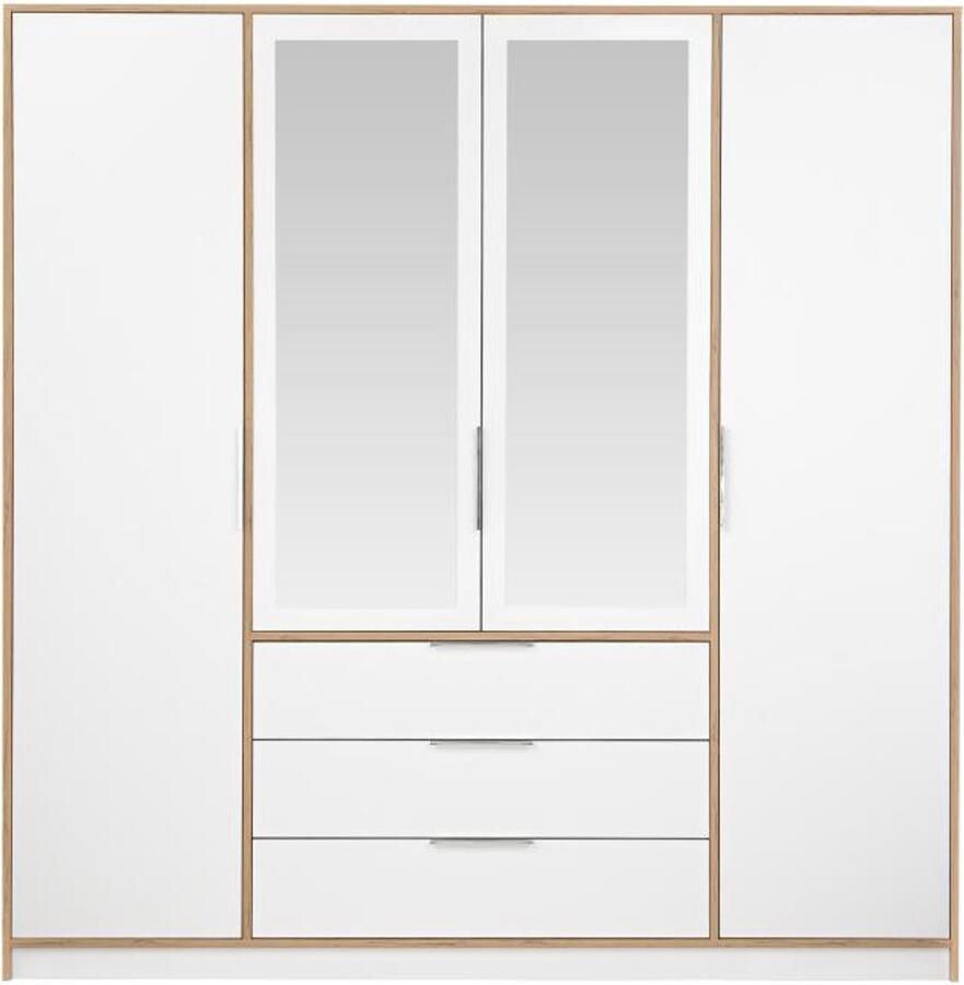 Vente-unique Kast met 4 deuren en 3 lades Met spiegels L196 cm naturel en wit LAMIKI - Foto 2