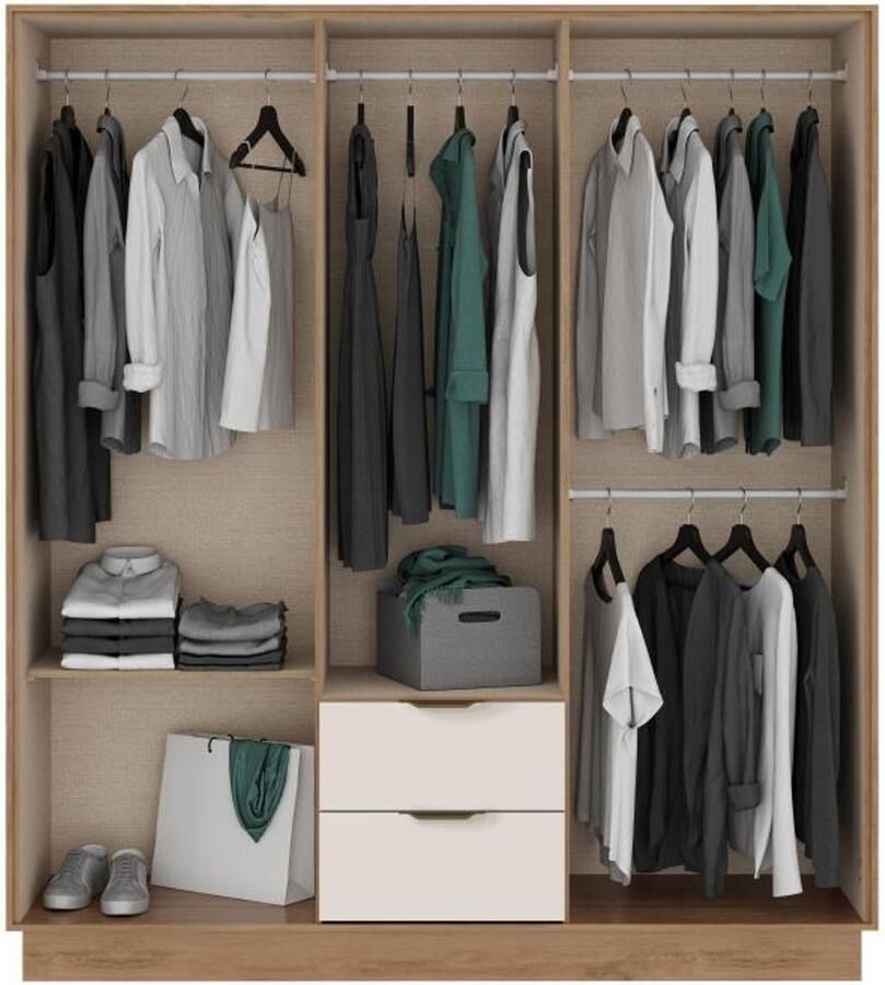 Vente-unique Kast met 6 deuren en 2 lades L162 cm beige en naturel FEOVA - Foto 2