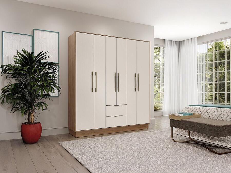 Vente-unique Kast met 6 deuren en 2 lades L162 cm beige en naturel FEOVA - Foto 3