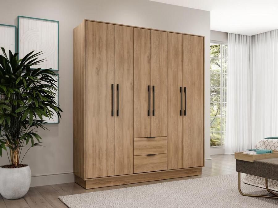 Vente-unique Kast met 6 deuren en 2 lades L162 cm naturel FEOVA L 162 cm x H 182 cm x D 46.5 cm - Foto 2