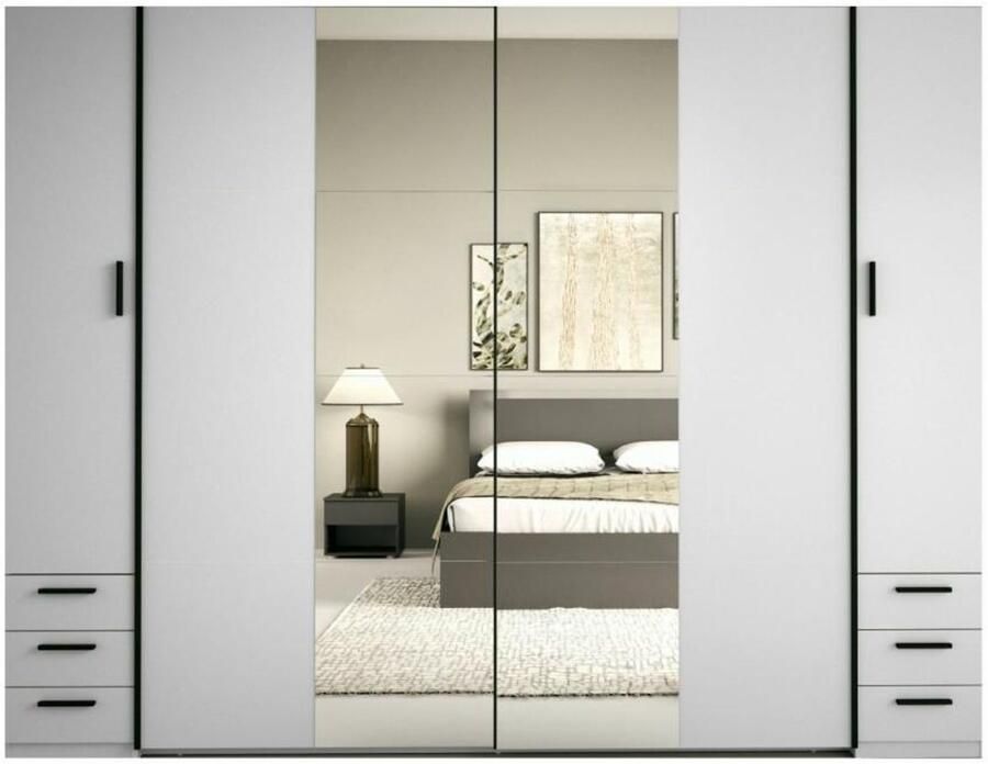 Vente-unique Kast met 6 lades en 4 deuren Met spiegel L270 cm Wit ARVOLIA L 270 cm x H 207.5 cm x D 60.4 cm - Foto 2