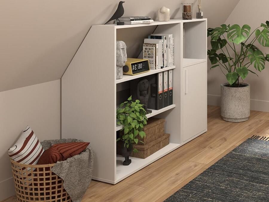 Vente-unique Kast onder schuin dak 1 deur 2 planken en 1 nis Wit ADEZIO L 139.4 cm x H 110 cm x D 50 cm