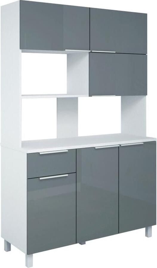 Vente-unique Keukenbuffet 6 deuren 1 lade en 1 nis Glanzend grijs TRATTORIA L 120 cm x H 190 cm x D 46.5 cm - Foto 2