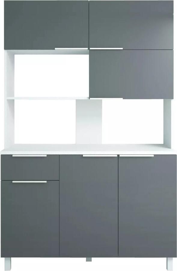 Vente-unique Keukenbuffet 6 deuren 1 lade en 1 nis Glanzend grijs TRATTORIA L 120 cm x H 190 cm x D 46.5 cm