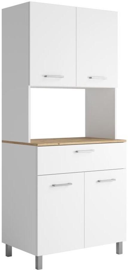 Vente-unique Keukenbuffet met 4 deuren 1 lade en 1 nis Wit en licht naturel JACOBAYA L 80 cm x H 185 cm x D 50 cm - Foto 2