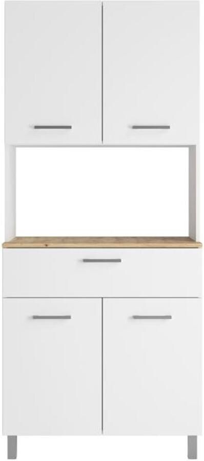 Vente-unique Keukenbuffet met 4 deuren 1 lade en 1 nis Wit en licht naturel JACOBAYA L 80 cm x H 185 cm x D 50 cm