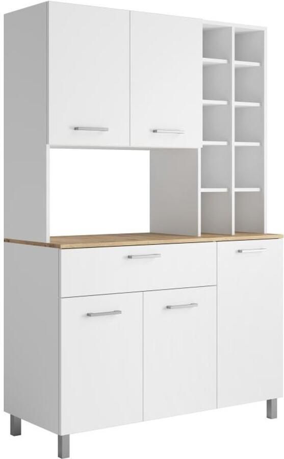 Vente-unique Keukenbuffet met 5 deuren 11 nissen en 1 lade Wit en licht naturel JACOBAYA L 120 cm x H 185 cm x D 50 cm - Foto 2