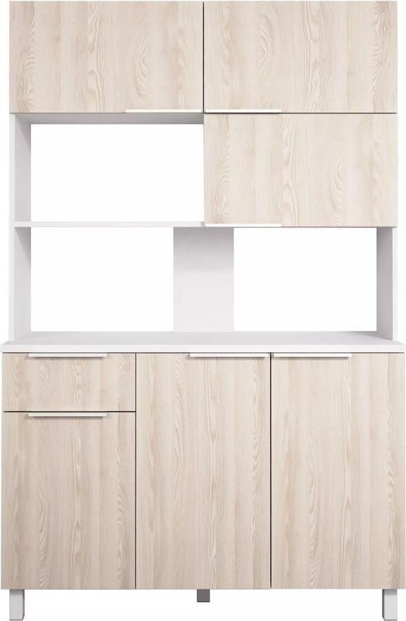 Vente-unique Keukenbuffet met 6 deuren 1 lade en 1 nis Licht naturel en wit TRATTORIA L 120 cm x H 190 cm x D 46.5 cm