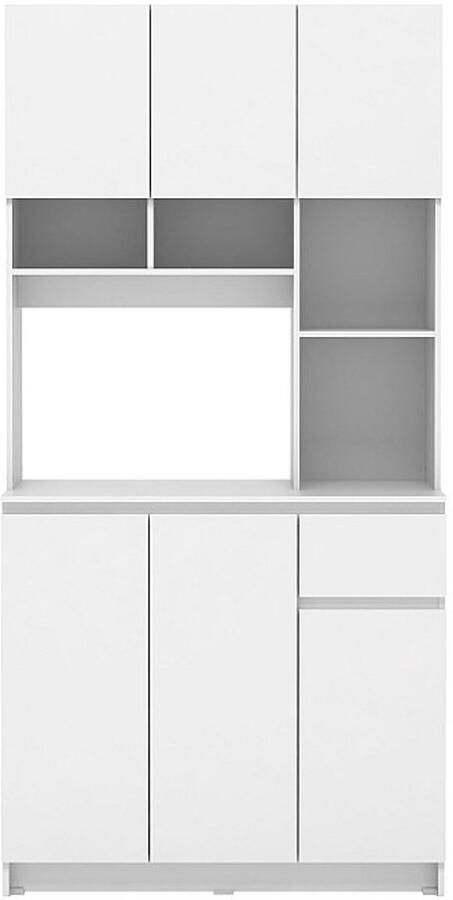 Vente-unique Keukenbuffet met 6 deuren 1 lade en 5 nissen Wit NIZALI L 89.6 cm x H 181.4 cm x D 39.9 cm - Foto 2